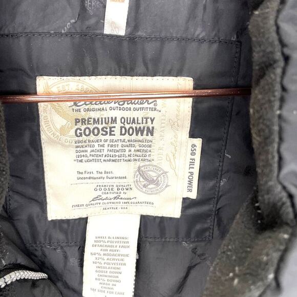 Eddie Bauer Womens Lodge Goose Down Quilted Black Parka without hood size Large - Picture 7 of 12